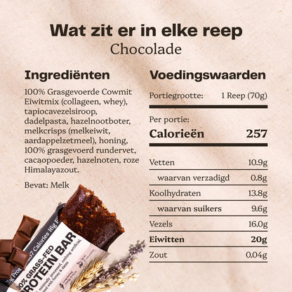 100% Grasgevoerde Eiwitreep – Chocolade