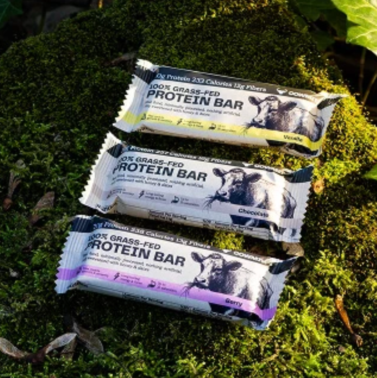 Three Cowmit protein bar flavors